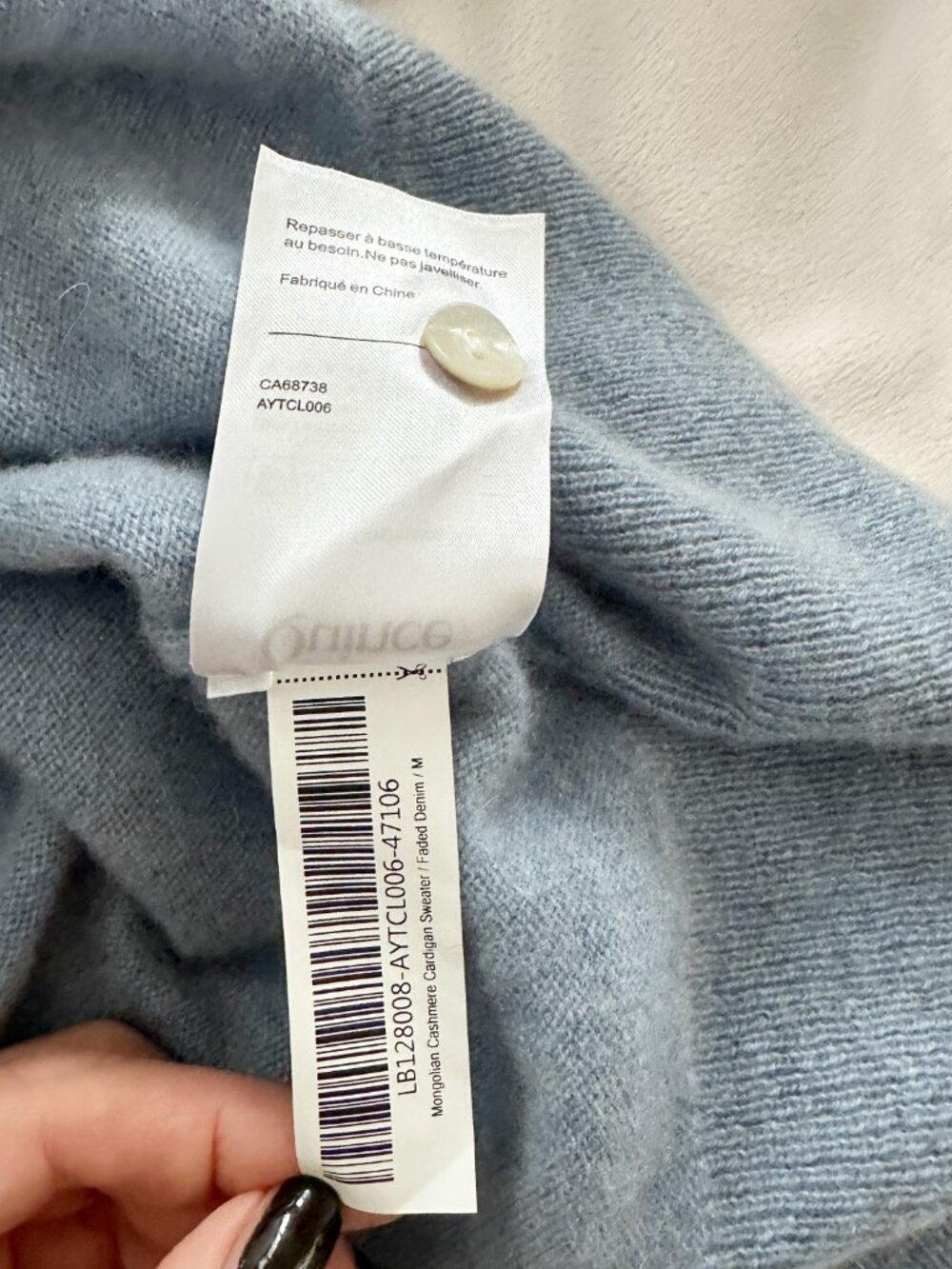 Quince 100% Mongolian Cashmere Cardigan Faded Denim Blue M - Picture 9 of 11